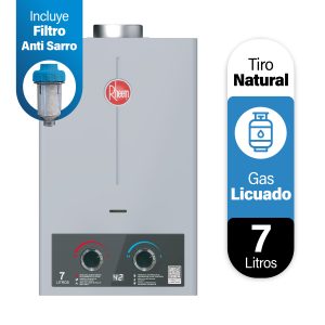 Calefont Rheem Tiro Natural  7 litros Gas Licuado con Filtro Anti-Sarro